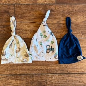 Baby Knot Hats - 3 Pack (Blue, Cream, Printed)